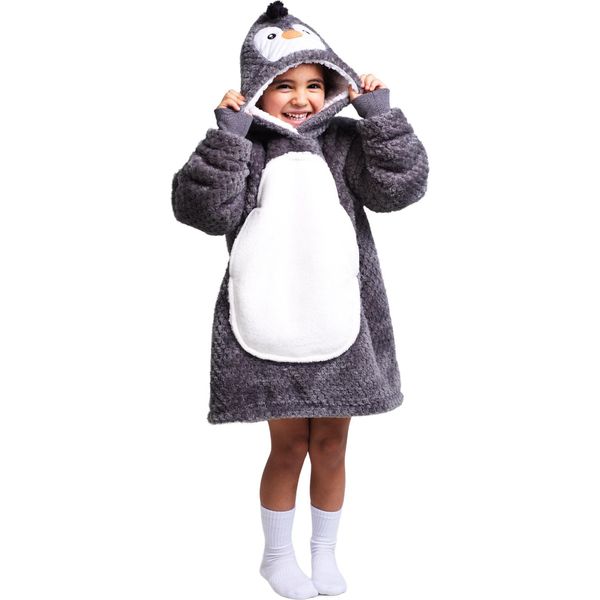Noxxiez Accogliente Coperta Con Cappuccio Per Bambini - Perfetta Per Bambini Da 3 A 6 Anni Pinguino-image