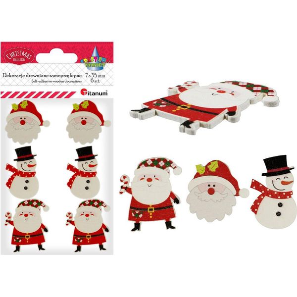 Decorazioni Autoadesive In Legno Babbo Natale Pupazzo Di Neve Titanum-image
