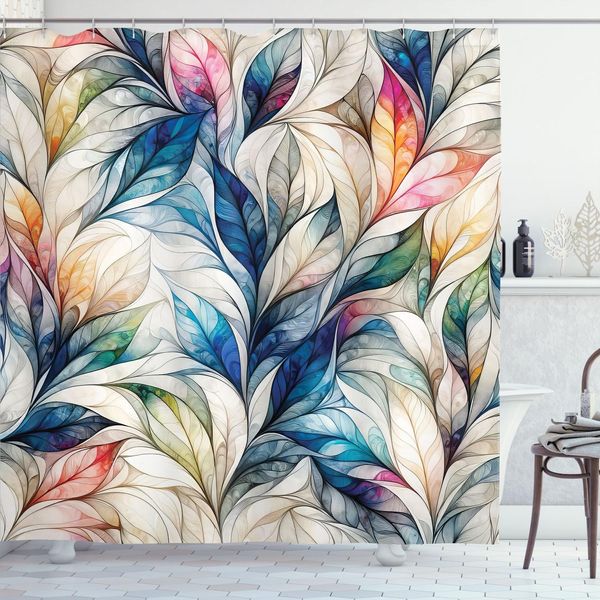 Abakuhaus Tenda Da Doccia Colorata, Fantastica Collezione Di Foglie Di Bosco Fantasy Con Un'aura Botanica Mistica, 175 X 220 Cm, Acquamarina Beige Multicolore-image