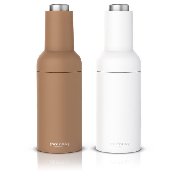 Arendo - Macinae Pepe Elettrico, Set Di 2, Funzionamento Con Una Sola Mano, Macina Automaticamente Quando Viene Inclinato, A Batteria, Macina Spezie In Ceramica, Gradi Di Macinazione Regolabili In Continuo, Bianco, Beige-image