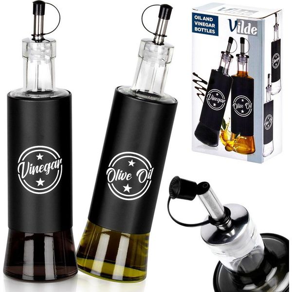 Bottiglia Per Olio D'oliva Vilde Dispenser Per Olio Dispenser Per Aceto Bottiglia Per Aceto In Vetro Nero 300 Ml 2 Pz.-image