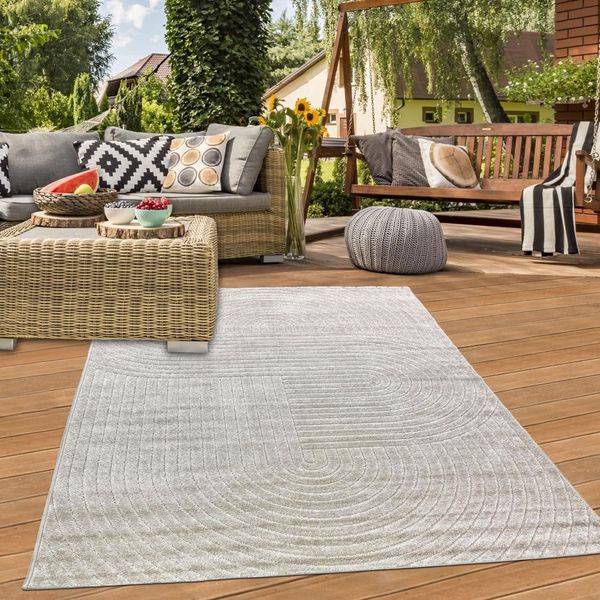 Tappeto Moderno Per Esterni Resistente Alle Intemperie Per Terrazze E Balconi In Stile BohéMien Di Alta Qualità E Di Facile Manutenzione Beige Dimensioni - 200 X 280 Cm-image