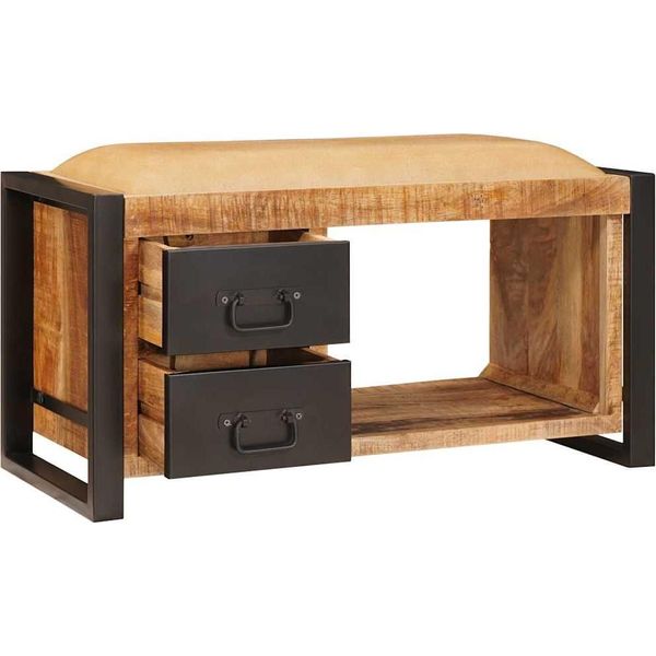 Vidaxl Panca Con Cassetti Marrone 80 X 35 X 40 Cm In Legno Massiccio Di Mango-image