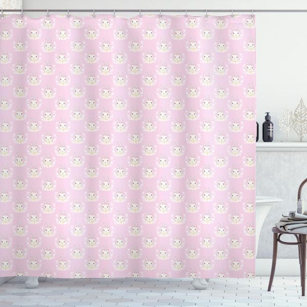 Abakuhaus Tenda Da Doccia Con Coniglietto Pasquale, Coniglietto Con Nastri, Tema Floreale Primaverile, Tenui Tonalità Rosa, Animali, 175 X 180 Cm, Rosa Cipria Champagne-image