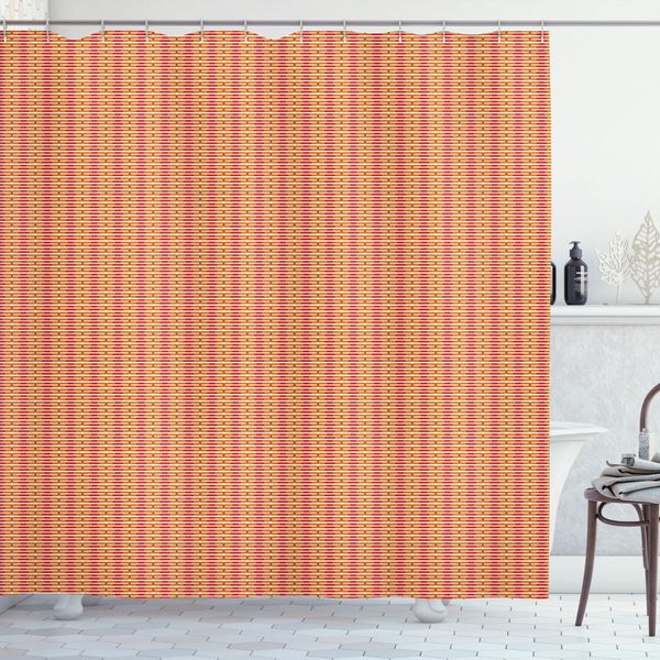 Abakuhaus Tenda Da Doccia Astratta, Concetto Insolito Motivo Ispirato Alla Geometria In Design Bicolore, 175 X 220 Cm, Arancione Scuro Vermiglio-image