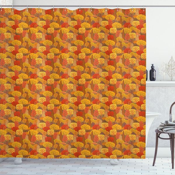 Abakuhaus Tenda Da Doccia Arancione Bruciato, Motivo Autunnale Con Alberi Stilizzati In Tonalità Calde Di Mandarino, 175 X 240 Cm, Multicolore-image