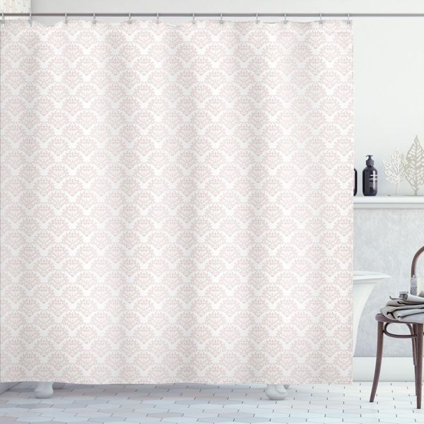 Tenda Da Doccia Abakuhaus In Damasco, Ornamenti Monocromatici Reali, Illustrazione Semplice E Continua, 175 X 200 Cm, Guscio D'uovo Chiaro E Bianco-image
