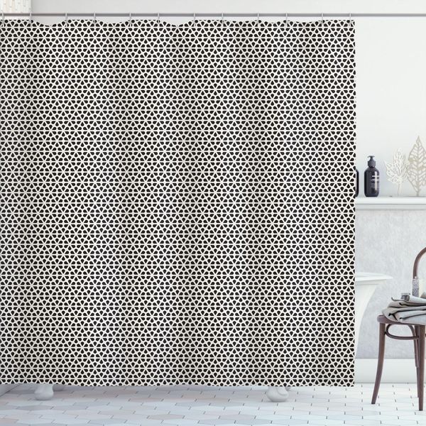 Abakuhaus Tenda Da Doccia Con Fiori, Petali Ispirati Al Minimalismo Moderno Con Disegno Geometrico A Foglie, 175 X 180 Cm, Nero Cocco-image