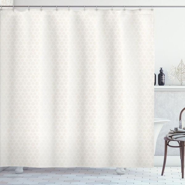 Abakuhaus Tenda Da Doccia Astratta, Motivo Esagonale Moderno Su Sfondo Monocromatico, 175 X 240 Cm, Color Guscio D'uovo E Bianco-image