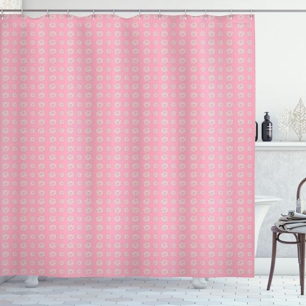 Abakuhaus Tenda Da Doccia Botanica, Tema Floreale Illustrazione Romantica Rose Ripetitive, 175 X 180 Cm, Rosa Pallido E Tortora Caldo-image