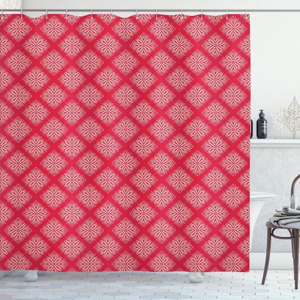 Abakuhaus Tenda Da Doccia Astratta, Motivo Geometrico Continuo A Tema Romantico Con Cuori Decorativi Simmetrici, 175 X 180 Cm, Rosa Scuro Champagne-image