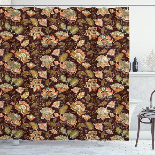 Abakuhaus Tenda Da Doccia Paisley, Motivi Floreali Orientali Etnico Persiano Folk Ottomano Medio Oriente, 175 X 200 Cm, Marrone Salmone Seafoam-image