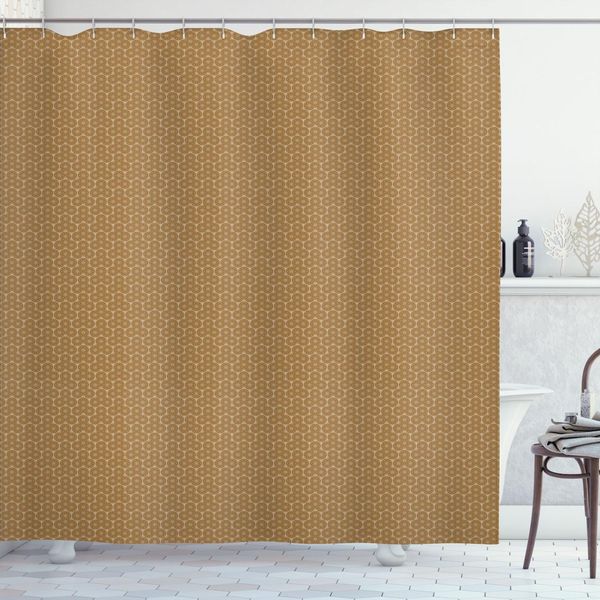 Abakuhaus Tenda Da Doccia Con Motivi Geometrici Astratti, Forme Antiche E Decorazioni Di Ispirazione Giapponese Con Serie Connected, 175 X 220 Cm, Color Caramello E Bianco-image