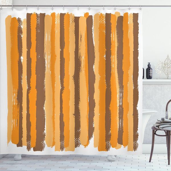 Abakuhaus Tenda Da Doccia A Strisce Weinlese, Effetto Pennellata Grunge, Linee Verticali, 175 X 180 Cm, Arancione Pallido Caramello-image