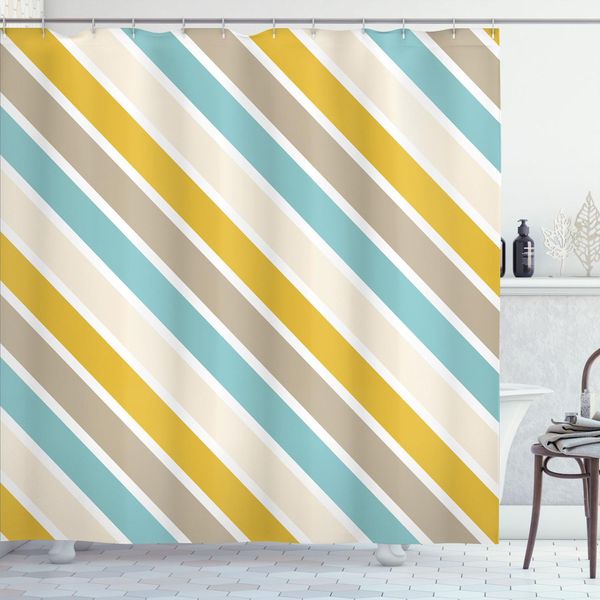 Abakuhaus Tenda Da Doccia Astratta, Simplistic Artwork Of Continuing E Strisce Colorate Su Uno Sfondo Semplice, 175 X 180 Cm, Multicolore-image