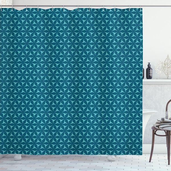 Abakuhaus Tenda Da Doccia Con Motivi Geometrici Astratti, Stampa Con Motivi Geometrici Ripetitivi In Stile Moderno, 175 X 180 Cm, Blu Petrolio E Acquamarina-image