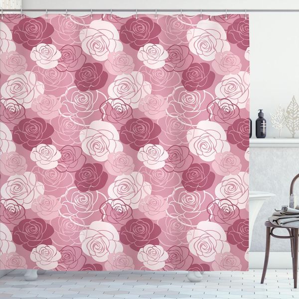 Abakuhaus Tenda Da Doccia Con Motivi Floreali, Tonalità Pastello, Motivo Romantico Con Petali Di Fiori, Stampa Floreale Naturale, 175 X 240 Cm, Rosa Secca, Rosa Pallido-image