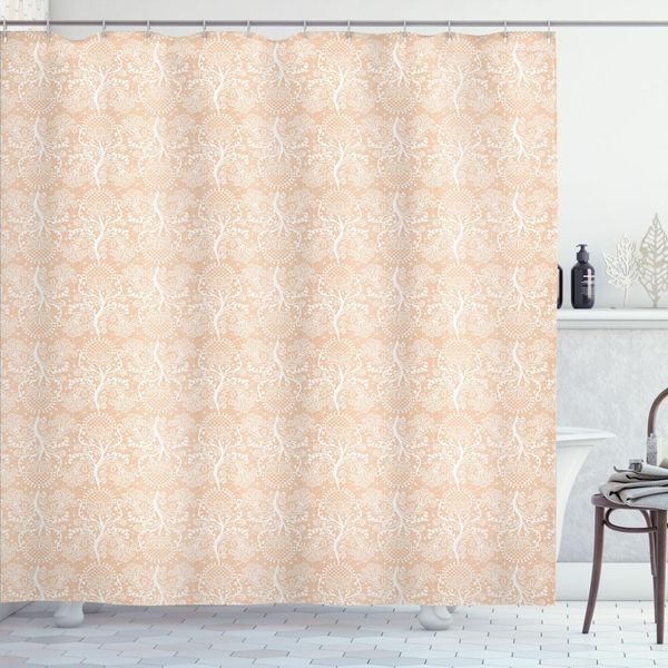 Abakuhaus Tenda Da Doccia Color Pesca, Design Damasco Vintage Con Elaborato Motivo Floreale Intrecciato, 175 X 180 Cm, Bianco Pesca Chiaro-image