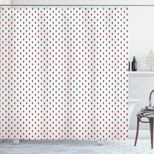 Abakuhaus Tenda Da Doccia Cactus, Motivo Ripetitivo Di Piante Di Cactus In Vaso Su Sfondo Semplice, 175 X 200 Cm, Bianco Vermiglio-image