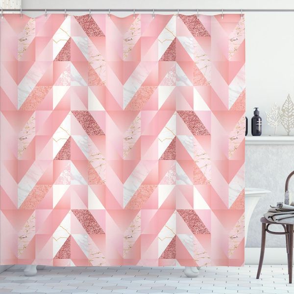Abakuhaus Tenda Da Doccia Geometrica, Motivo Femminile Moderno Con Diversi Ornamenti Marmo Stampa Pastello, 175 X 220 Cm, Rosa Pallido E Cipria-image