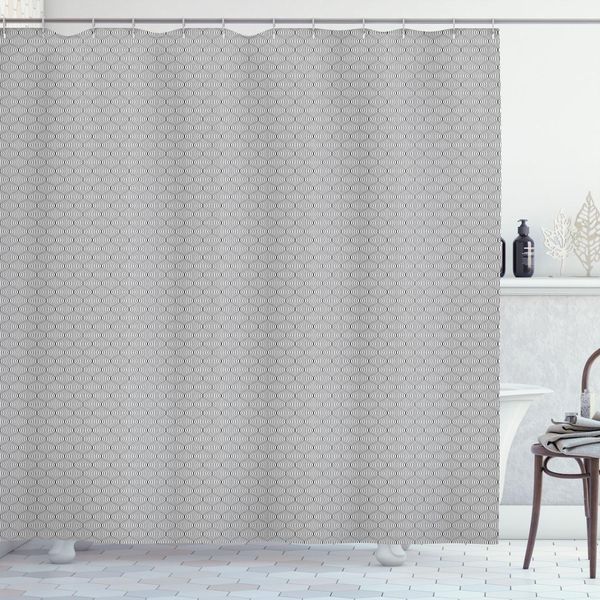 Abakuhaus Tenda Da Doccia In Colore Neutro, Motivo Monocromatico Con Effetto Retrò, Motivo Ispirato Alle Lanterne, 175 X 180 Cm, Grigio Antracite E Bianco-image