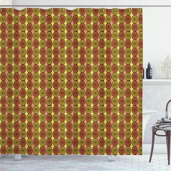 Abakuhaus Tenda Da Doccia Astratta, Motivo A Macchie Decorative Complesse, 175 X 200 Cm, Giallo Arancione Scuro-image