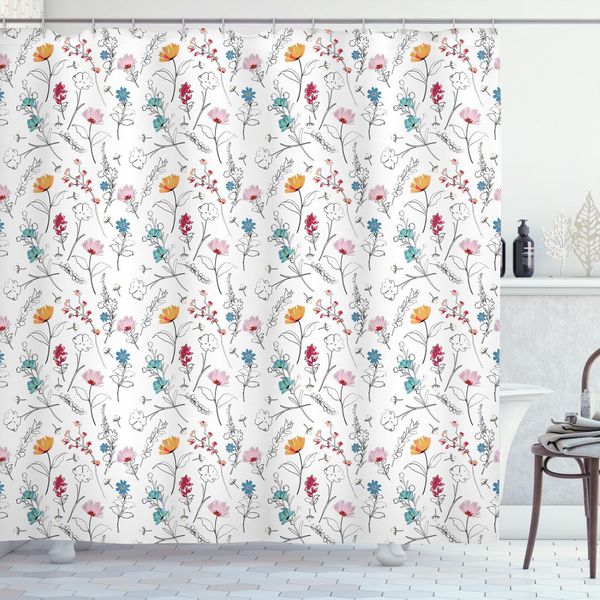 Abakuhaus Tenda Da Doccia Botanica, Garofano Giglio Fioritura Estiva Giardino Petali Rami Motivo Anemone, 175 X 220 Cm, Multicolore-image