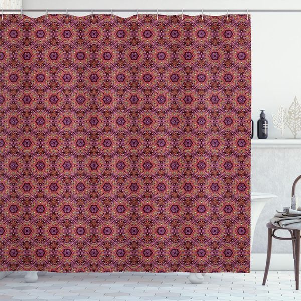 Abakuhaus Tenda Da Doccia Astratta, Effetto Caleidoscopico, Motivo A Mosaico Dai Colori Vivaci Con Triangoli E Disegno Etnico, 175 X 180 Cm, Multicolore-image