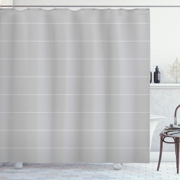 Abakuhaus Tenda Da Doccia Grigia Chevron, Strisce Geometriche Ondulate, Design Astratto Artistico Minimalista Art DéCo, 175 X 180 Cm, Grigio Chiaro E Perla-image