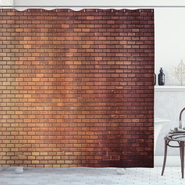 Abakuhaus Tenda Da Doccia Con Motivo Mattoni, Stile Rustico Construction House Exterior Muro In Pietra Con Effetto Retrò, 175 X 200 Cm, Marrone Scuro-image