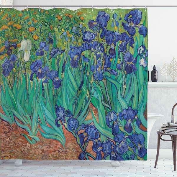 Abakuhaus Tenda Da Doccia Con Fiori, Stampa Artistica Con Un Prato Primaverile, Fiori Selvatici, Pittura Estiva, 175 X 180 Cm, Verde Blu-image