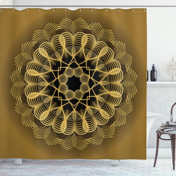 Abakuhaus Tenda Da Doccia Mandala, Motivi Creativi Circolari Simmetrici Zen Meditazione Yoga, 175 X 180 Cm, Grigio Ambra-image