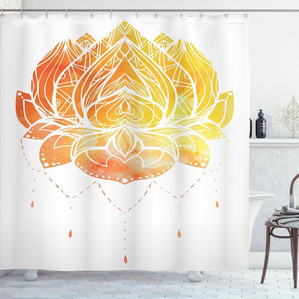 Abakuhaus Tenda Da Doccia Etnica, Stilizzato Fiore Di Loto Dai Colori Vivaci Con Motivi Boho Su Sfondo Acquerellato, 175 X 200 Cm, Multicolore-image