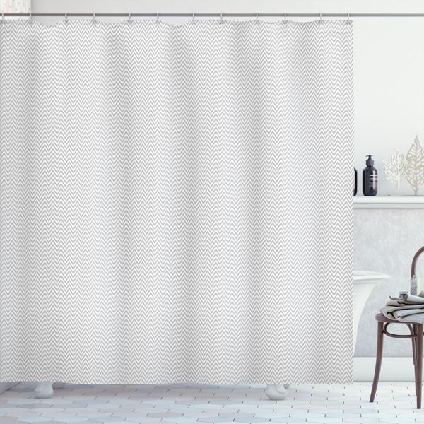 Abakuhaus Tenda Da Doccia Grigia Chevron, Triangoli Collegati Linee Semplici Formano Zigzag Astratti, 175 X 240 Cm, Grigio Chiaro E Bianco-image