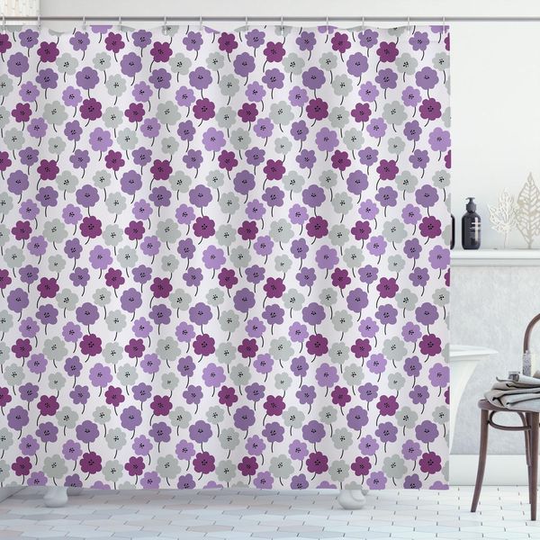 Abakuhaus Tenda Da Doccia Con Motivi Floreali, Motivi Vintage Con Fiori Ditsy Spring Season Bouquet, 175 X 180 Cm, Viola Grigio Lavanda Grigio-image