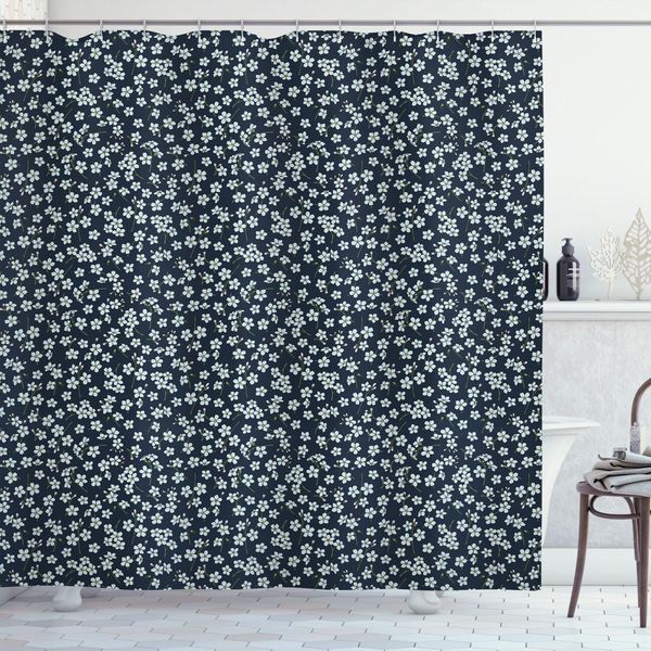 Abakuhaus Tenda Da Doccia Con Margherite, Grazioso Motivo Floreale Con Fiordalisi E Camomilla, 175 X 200 Cm, Azzurro Petrolio-image