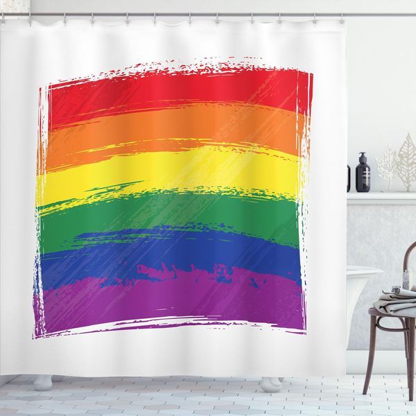 Abakuhaus Tenda Da Doccia Pride, Disegno Ad Acquerello Simbolo Gay E Bisessuale Bandiera Arcobaleno Pride Amore Vince Illustrazione, 175 X 200 Cm, Multicolore-image