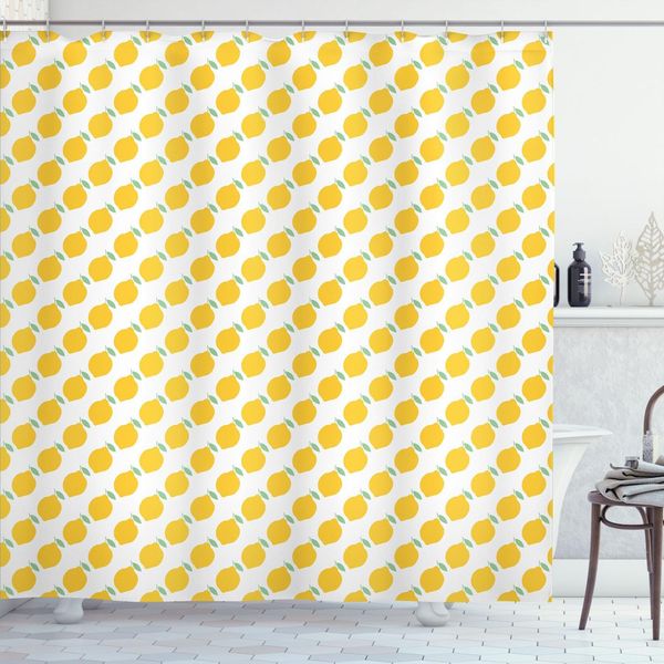 Abakuhaus Tenda Da Doccia Con Motivo Limoni, Motivo Limoni Semplice Su Sfondo Semplice, Arte Frutta Estate, 175 X 180 Cm, Senape Verde Chiaro-image