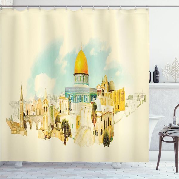 Abakuhaus Eastern City Tenda Da Doccia, Pittura Astratta Contorno Artistico, 175 X 240 Cm, Guscio D'uovo Multicolore-image