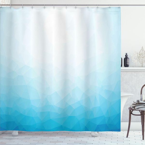 Abakuhaus Tenda Da Doccia Blu, Effetto Ombre Blu, Illustrazione Triangolare Geometrica Futuristica Con Ghiaccio E Acqua, 175 X 200 Cm, Blu Azzurro-image
