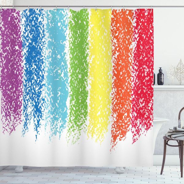 Abakuhaus Tenda Da Doccia Arcobaleno, Illustrazione Allegra E Semplice Con Colori Pastello, Linee Colorate, 175 X 200 Cm, Multicolore-image