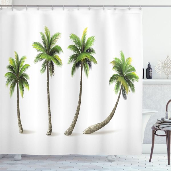 Abakuhaus Tenda Da Doccia Con Motivo Palme, Simplistic Alberi Tropicali Di Diverse Dimensioni Su Sfondo Neutro, 175 X 200 Cm, Verde Oliva Scuro Taupe-image