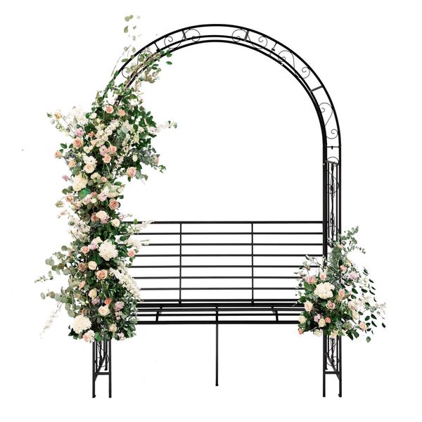 Fch Arco Di Rose In Metallo 135 X 58X202 Cm, Arco Da Giardino Con Panchina, Per Piante Rampicanti-image