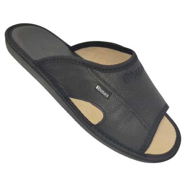Bosaco Pantofole Da Uomo In Vera Pelle - Mules Aperte Nere - Taglia 43 - Comode Pantofole Con Suola In Eva-image