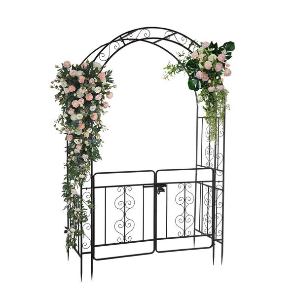 Fch Arco Di Rose In Metallo, 134,5X 58,5X213Cm, Con Porta, Robusto Traliccio Per Piante Rampicanti-image