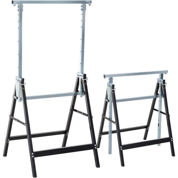 Fortuna Lai 2 X Cavalletto Per Ponteggi Cavalletto Ribaltabile Regolabile In Altezza Fino A 200 Kg Acciaio Nero 68 X 58 X 80-130 Cm-image