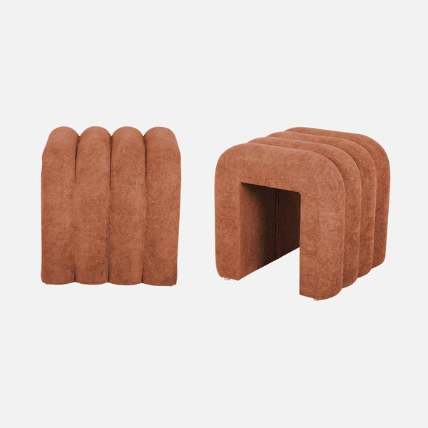 Set Di 2 Pouf Contemporanei, Tessuto, Arancione-image