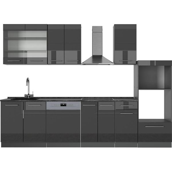 Vicco Cucina Componibile Fame-Line, 300 Cm Con Armadio Alto, Senza Piano Di Lavoro, Antracite Lucido/Antracite-image