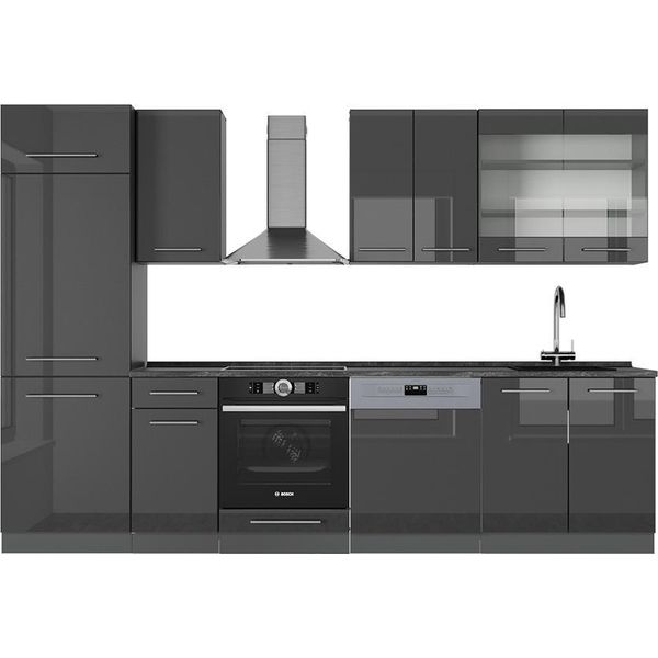 Vicco Cucina Componibile Fame-Line, 300 Cm Senza Piano Di Lavoro, Antracite Lucido/Antracite-image