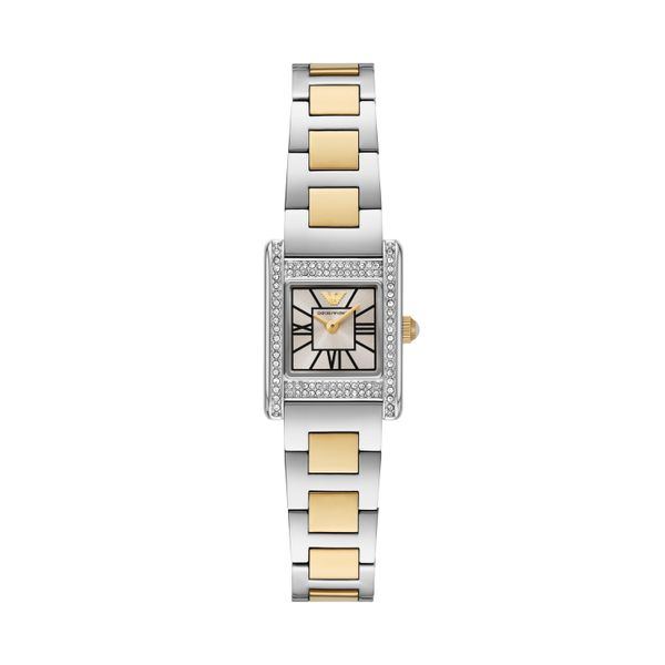 Quarzuhr Emporio Armani, Gold (Edelstahlfarben, Gelbgoldfarben, Schwarz), Armbanduhren, Damen, Quarzuhr, Armbanduhr, Damenuhr, Edelstahlarmband, Analog, Glassteine-image